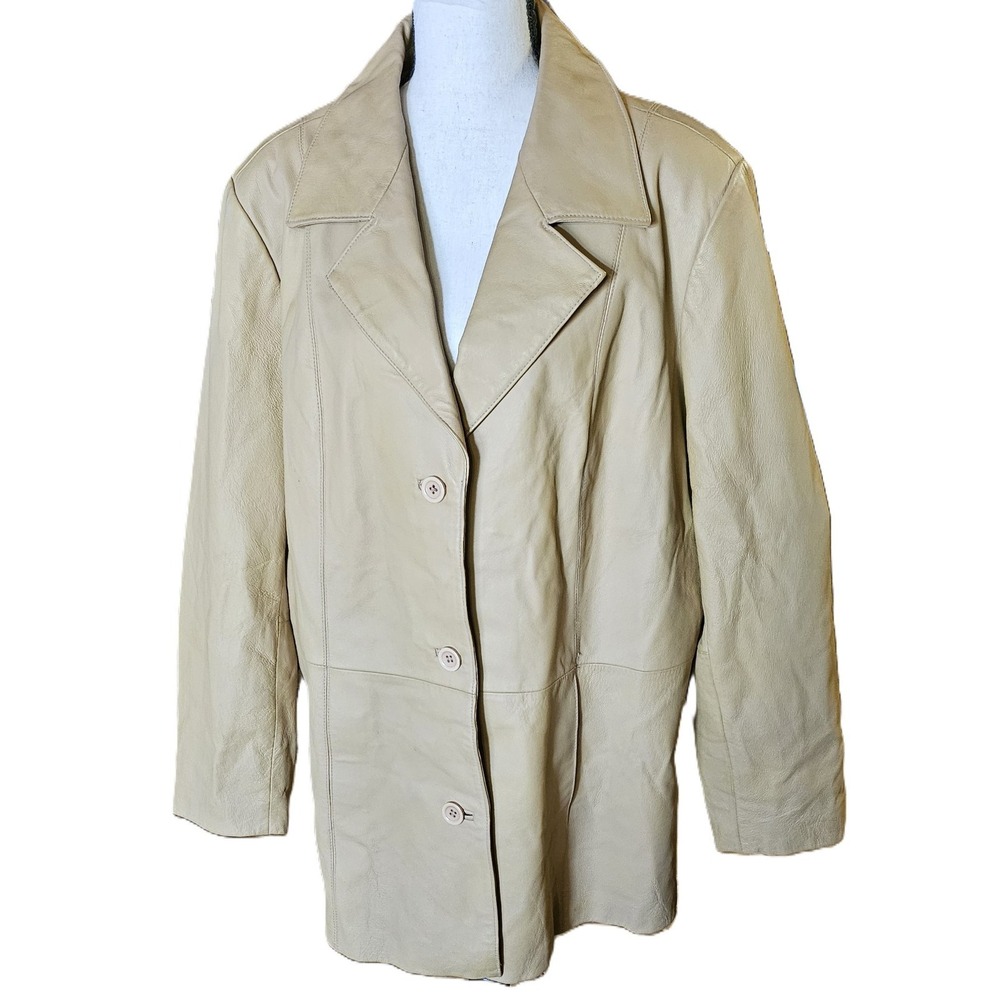 Dialouge 100% Leather Camel 3-Button Women's Jacket SZ 1X Y2k,Retro